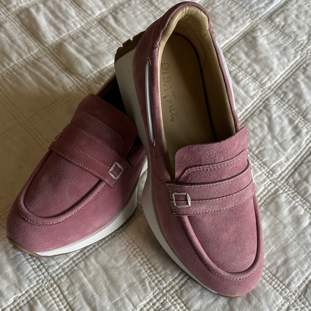Diba True Pink Suede Loafers Women's SlipOn Comfort Shoes Platform Sole Size 8.5 - Picture 3 of 5